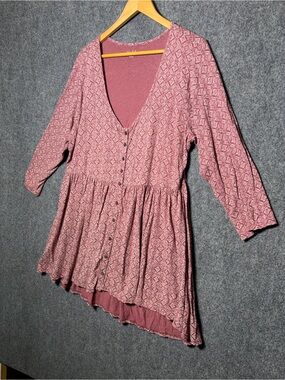 Wonderly Rose-Pink Patterned Button-Front Midi Dress